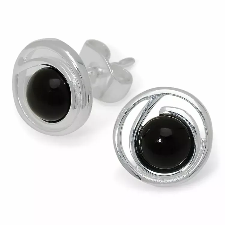 Suuria pyöreitä onyx korvarenkaat hopea