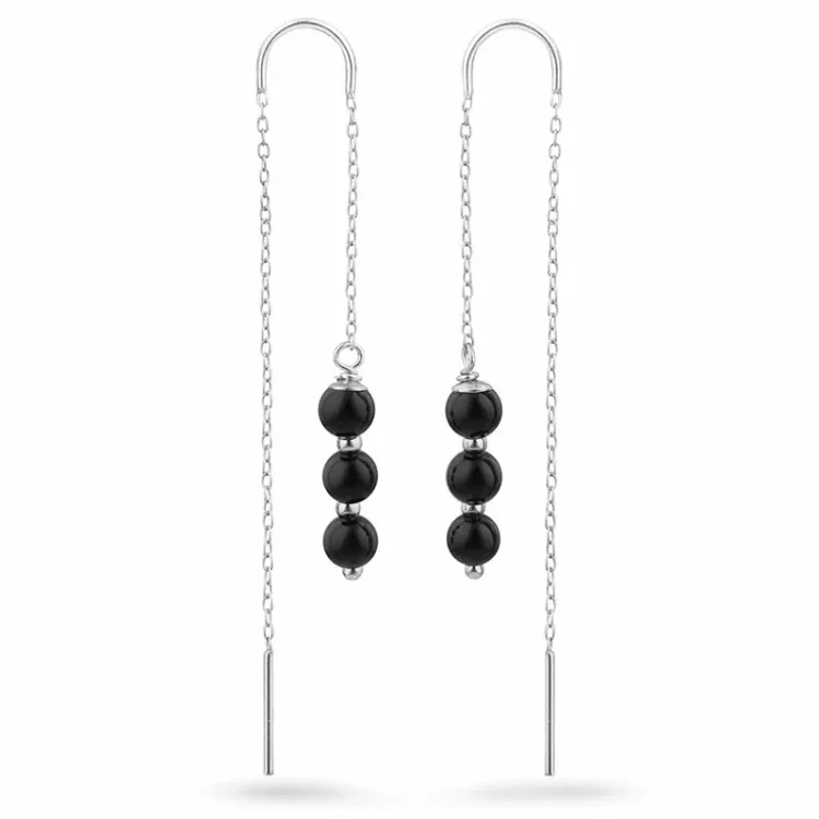 mustat onyx-kiveä ketjukorvakorut  hopea - Loom Stones