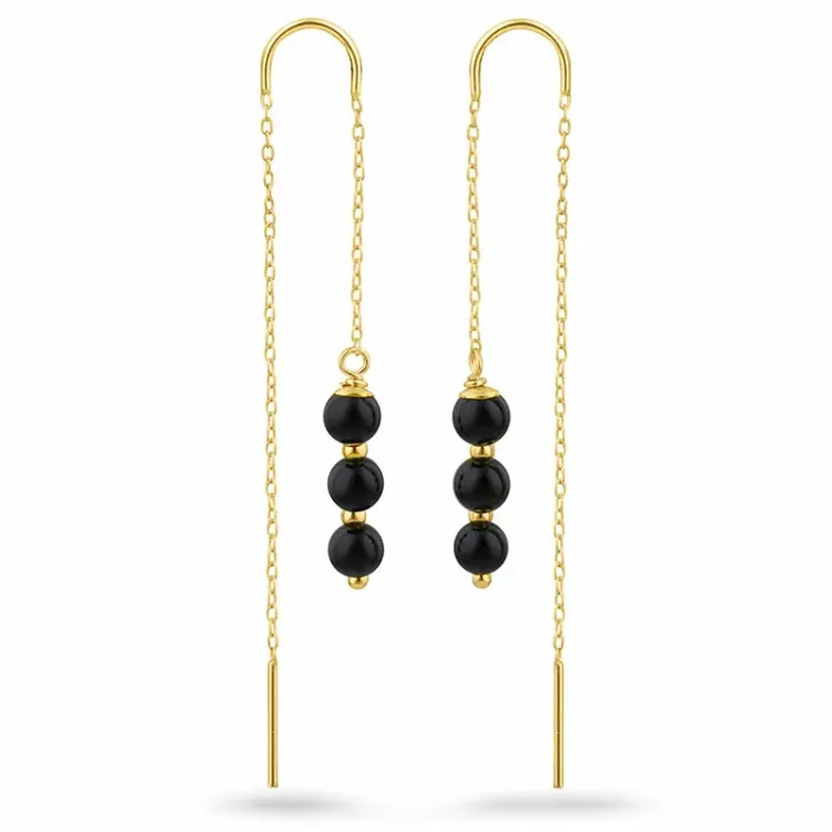 mustat onyx-kiveä ketjukorvakorut  kullattu hopea - Loom Stones