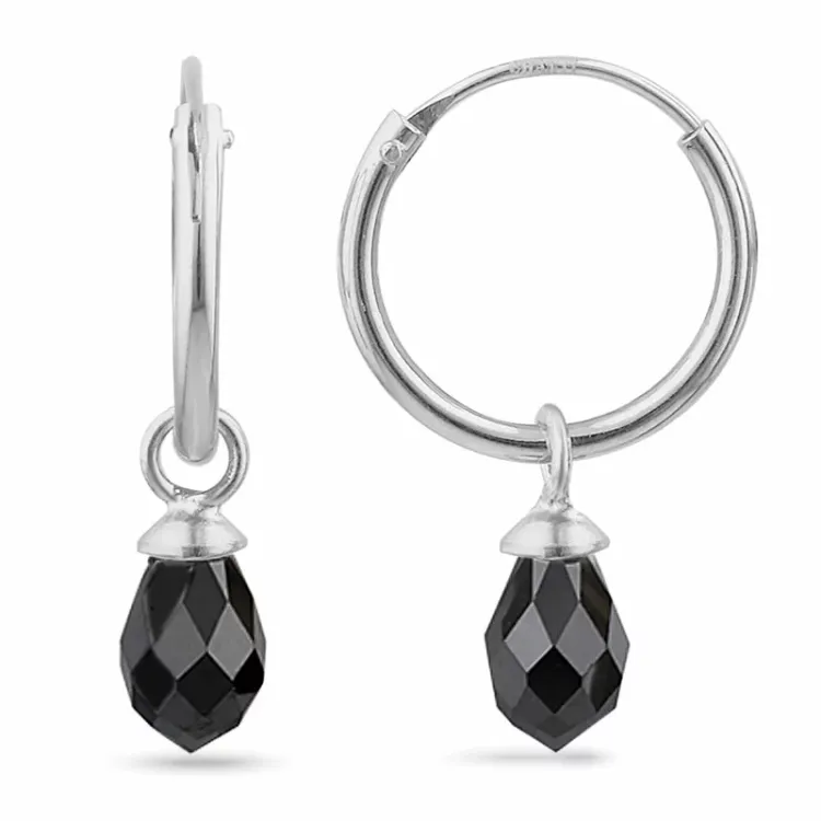 12 mm mustat zirkoni rengas hopeaa - Loom Stones