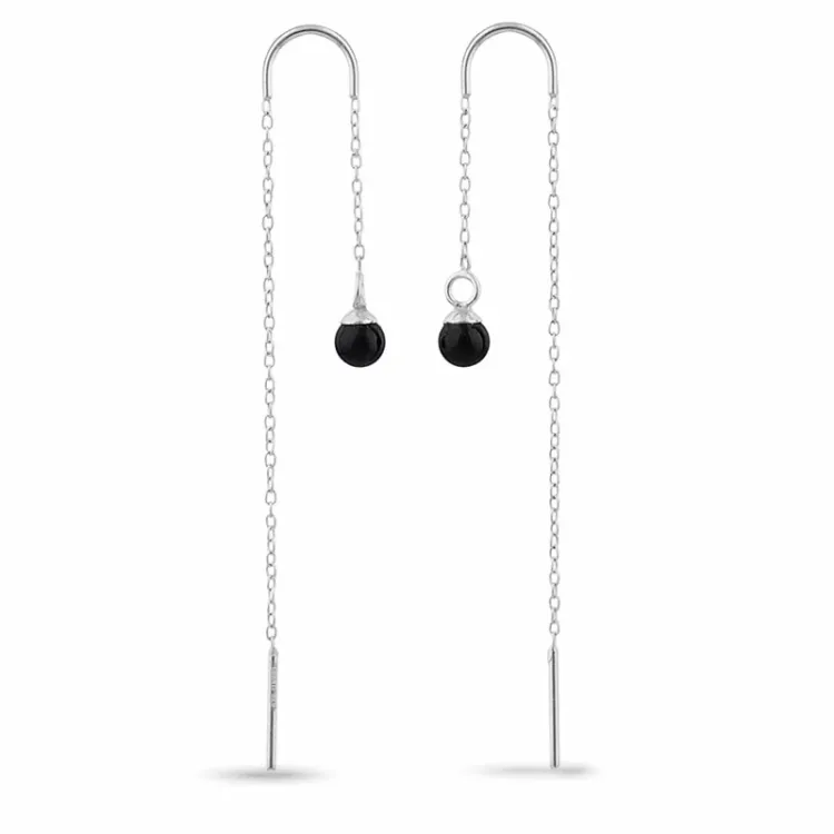 mustat onyx-kiveä ketjukorvakorut  hopeaa - Loom Stones