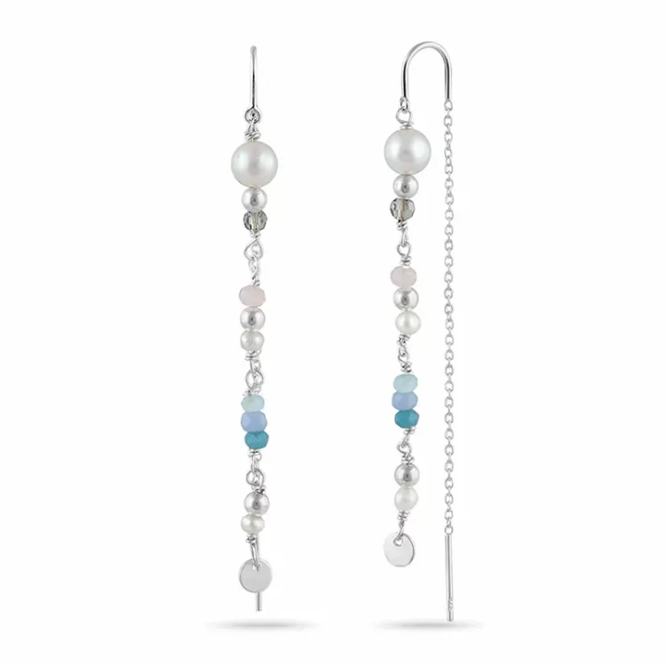 pitkät helmi ketjukorvakorut  hopea - Loom Stones