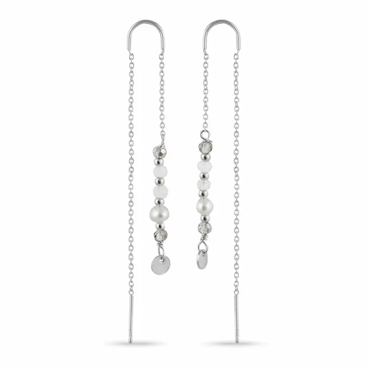 pitkät helmi ketjukorvakorut  hopea - Loom Stones