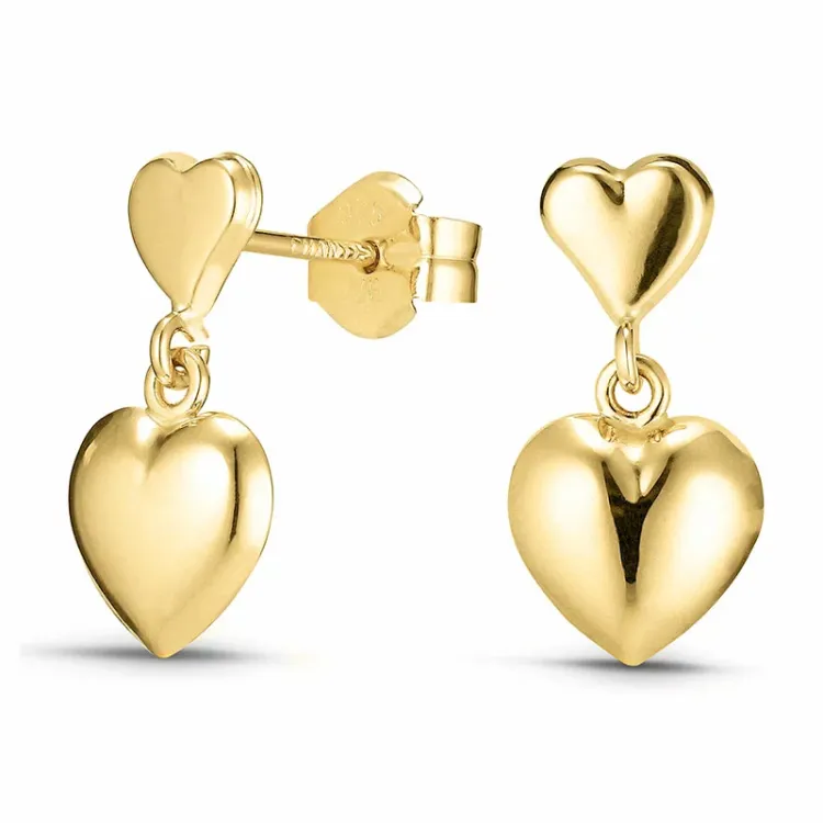 pitkät sydän korvarenkaat 9 karaatin kultaa - Gold Collection