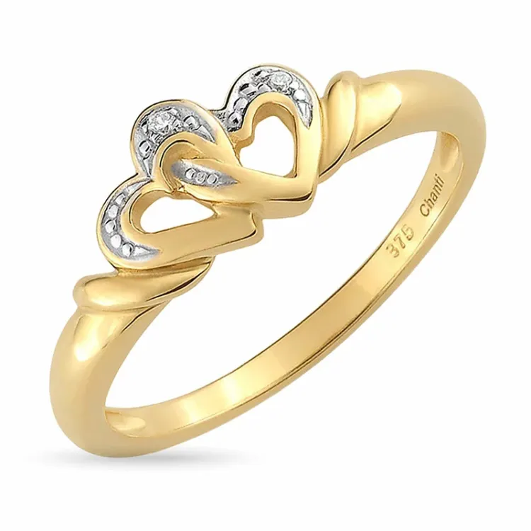 sydän zirkoni sormus 9 karaatin kultaa kanssa rodium - Gold Collection