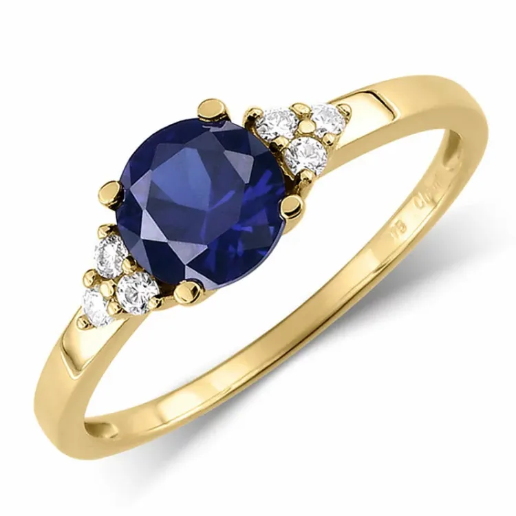 sininen synteettinen safiiri sormus 9 karaatin kultaa - Gold Collection