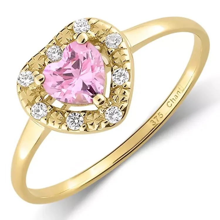 elegantti sydän vaaleanpunainen zirkoni sormus 9 karaatin kultaa - Gold Collection