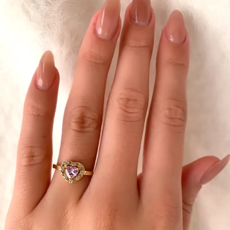elegantti sydän vaaleanpunainen zirkoni sormus 9 karaatin kultaa - Gold Collection
