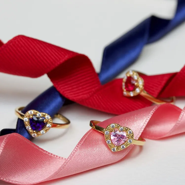 elegantti sydän vaaleanpunainen zirkoni sormus 9 karaatin kultaa - Gold Collection