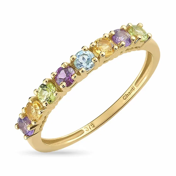 kapea monivärinen sormus 8 karaatin kultaa - Gold Collection