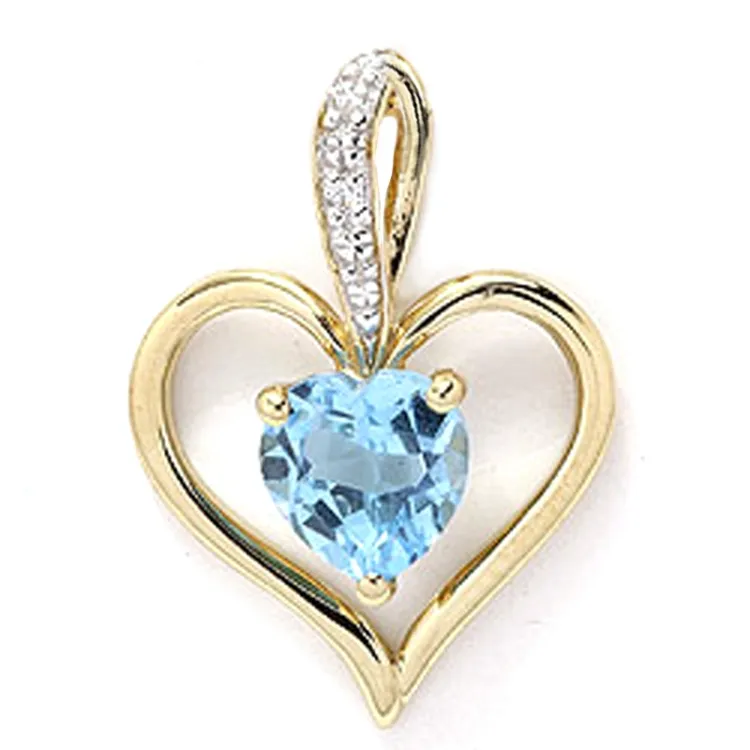 sydän topaasi riipus 9 karaatin kultaa kanssa rodium