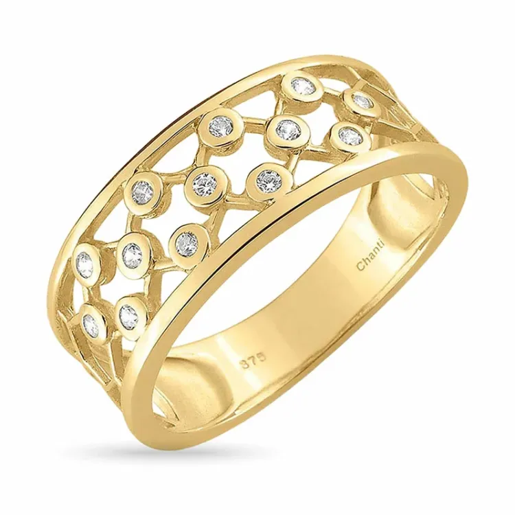 leveä valkoinen zirkoni kultasormus 8 karaatin kultaa - Gold Collection