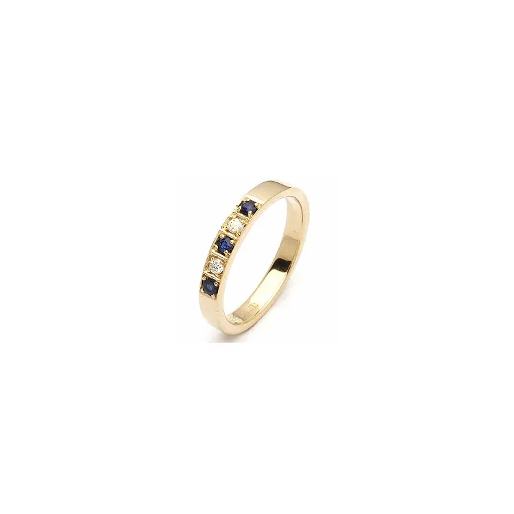 sininen safiiri timanttisormus 14 karaatin kultaa 0,06 ct 0,13 ct