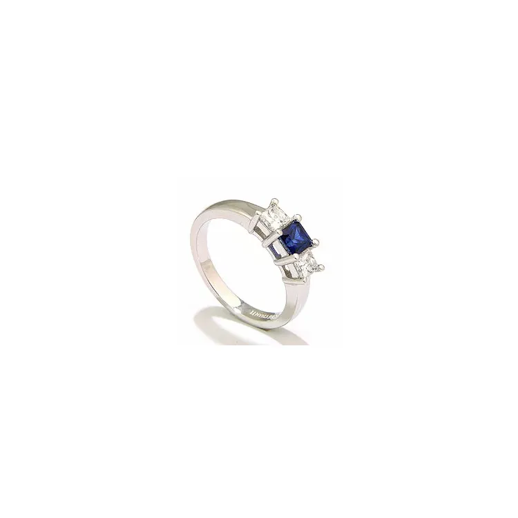neliskulmainen safiiri sormus 14 karaatin valkokultaa 0,52 ct 0,36 ct