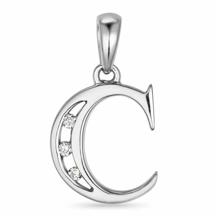 c-kirjain riipus 14 karaatti valkokultaa 0,03 ct