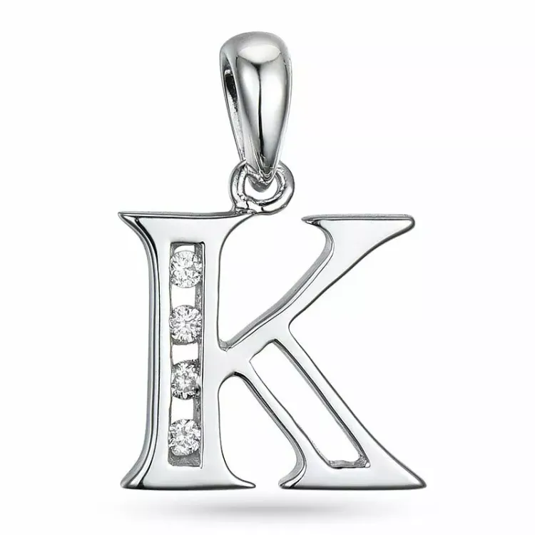 k-kirjain riipus 14 karaatti valkokultaa 0,04 ct