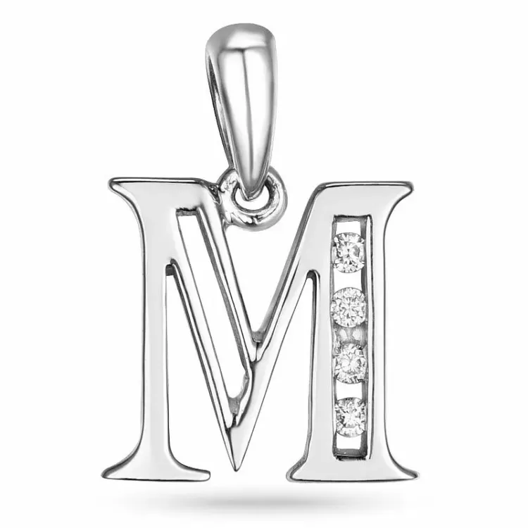 m-kirjain timanttiriipus 14 karaatti valkokultaa 0,04 ct