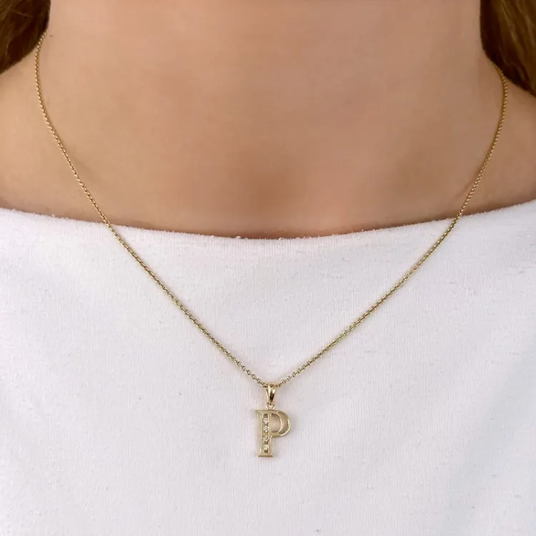 p-kirjain riipus 14 karaatti kultaa 0,04 ct
