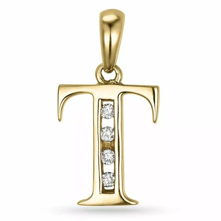 t-kirjain riipus 14 karaatti kultaa 0,04 ct