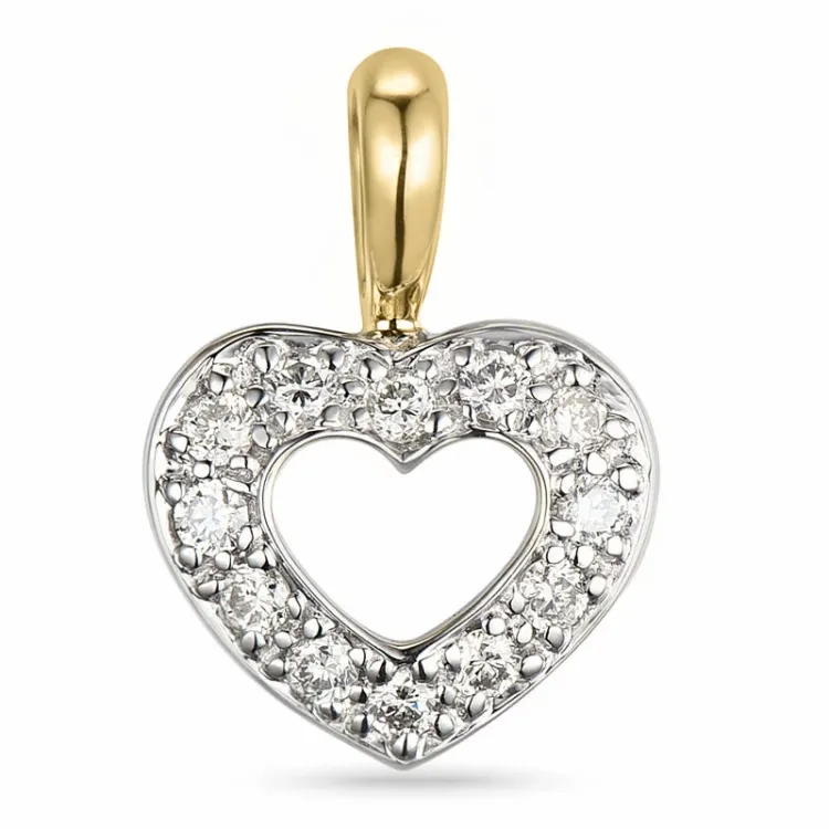 sydän timantti riipus 14 karaatti kulta ja valkokultaa 0,15 ct