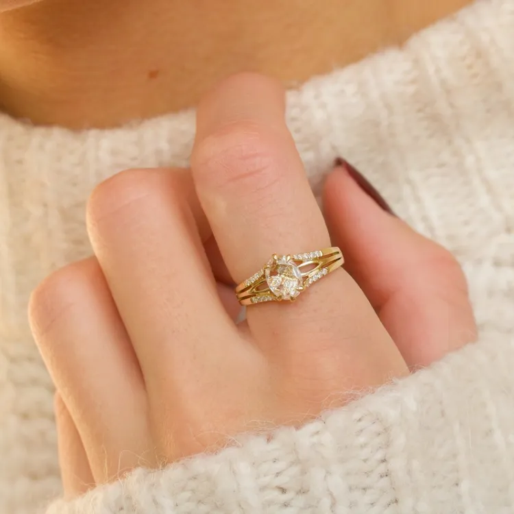 kvartsi timanttisormus 14 karaatin kultaa 0,90 ct 0,12 ct