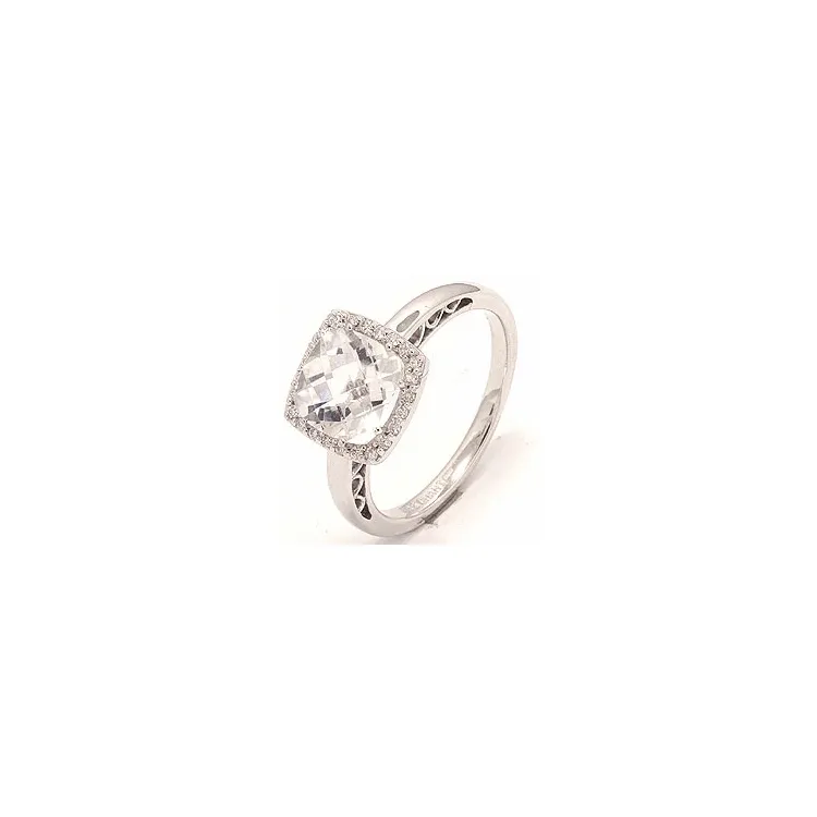 neliskulmainen kvartsi timanttisormus 14 karaatin valkokultaa 0,12 ct 2,00 ct