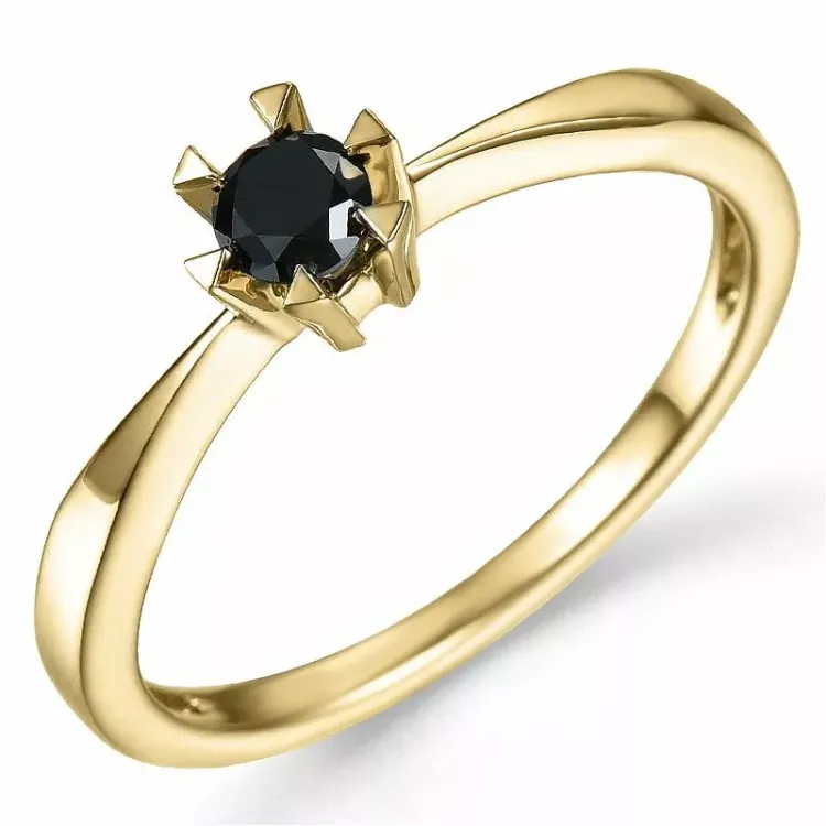 0,20 ct musta timantti solitaire-sormus 14 karaatin kultaa 0,20 ct