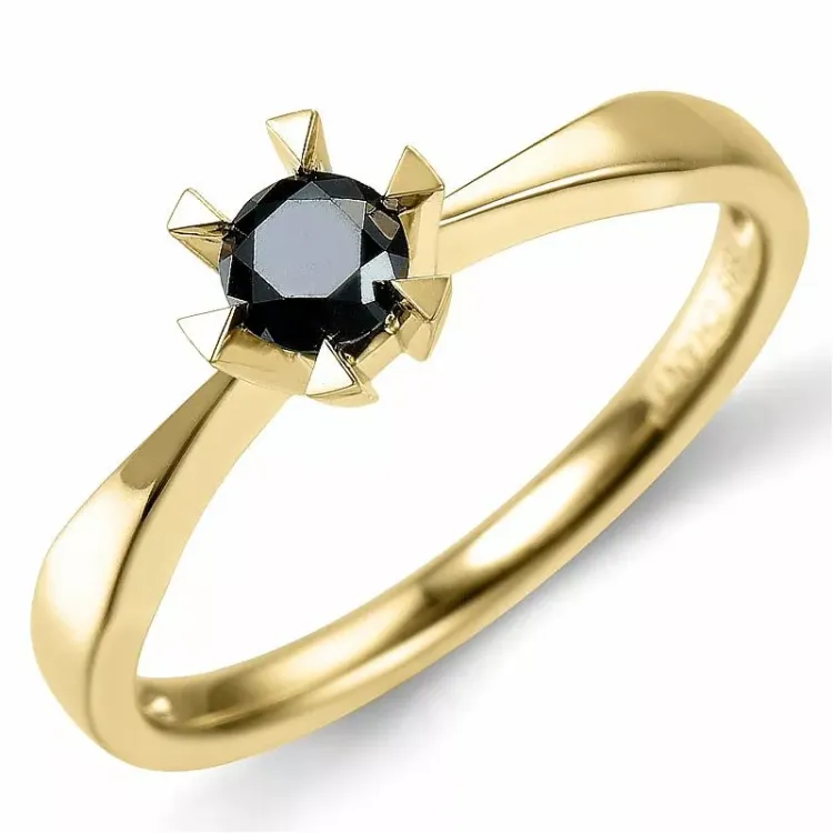 0,30 ct musta solitaire-sormus 14 karaatin kultaa 0,32 ct