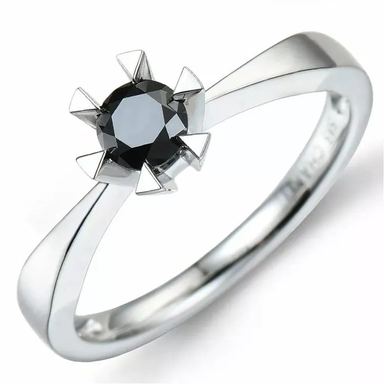 0,30 ct musta timantti solitaire-sormus 14 karaatin valkokultaa 0,32 ct