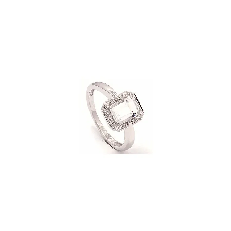 neliskulmainen kvartsi timanttisormus 14 karaatin valkokultaa 0,09 ct 1,00 ct