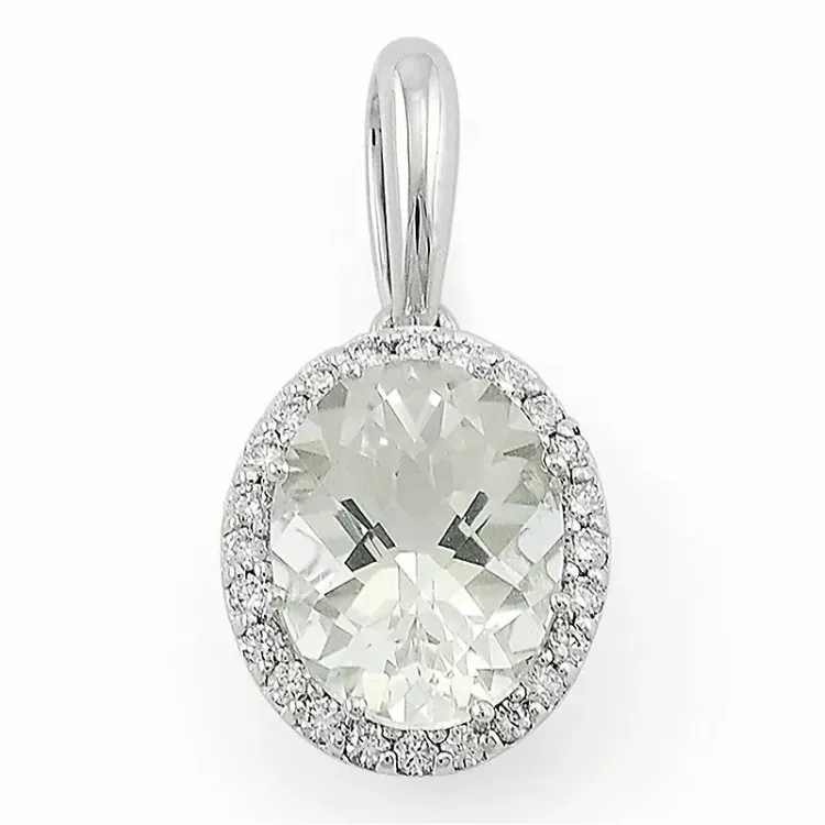 ovaali kvartsi timanttiriipus 14 karaatti valkokultaa 0,12 ct 2,0 ct