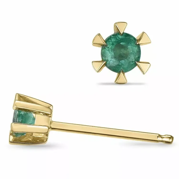 2 x 0,14 ct vihreä solitaire-nappikorvakorut 14 karaatin kultaa kanssa smaragdi