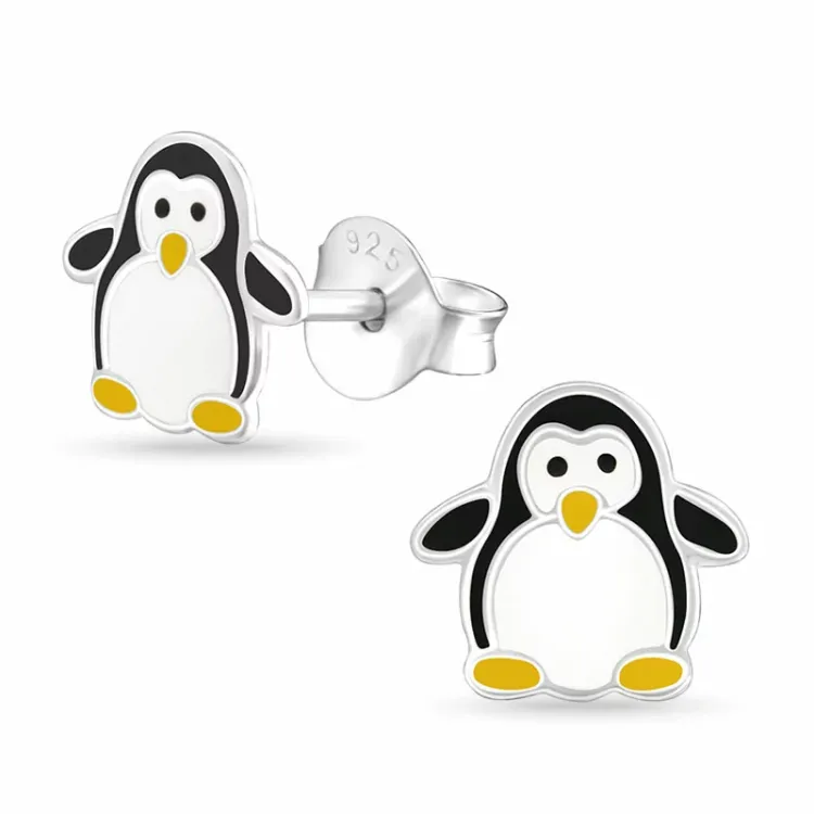 pingviini nappikorvakorut  hopea - Little Ones