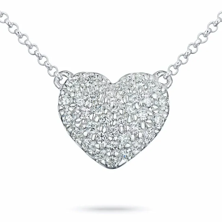 42 cm kaulaketju sydänriipus 14 karaatin valkokultaa 0,25 ct