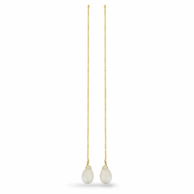 pitkät kuukivi korvarenkaat kullattua hopeaa - Loom Stones