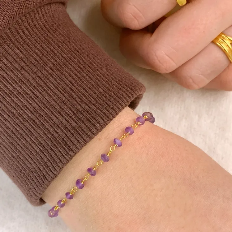 ametisti rannekoru kullattua hopeaa - Loom Stones