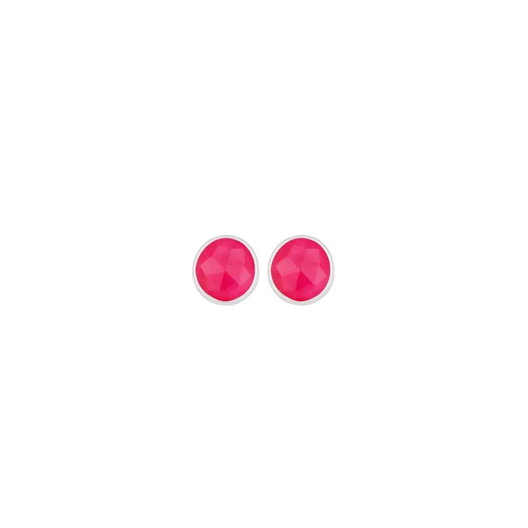 Pyöreitä pinkki kalsedoni nappikorvakorut hopea