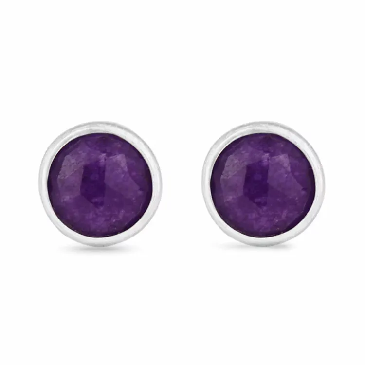 pyöreitä lila ametisti nappikorvakorut hopea - Loom Stones