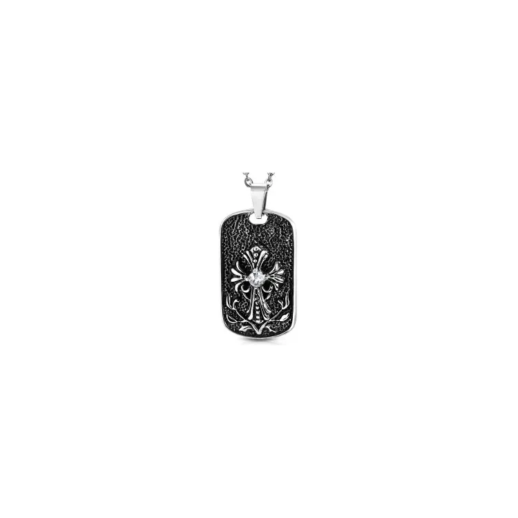 Fleur de lis risti zirkoni riipus  teräs