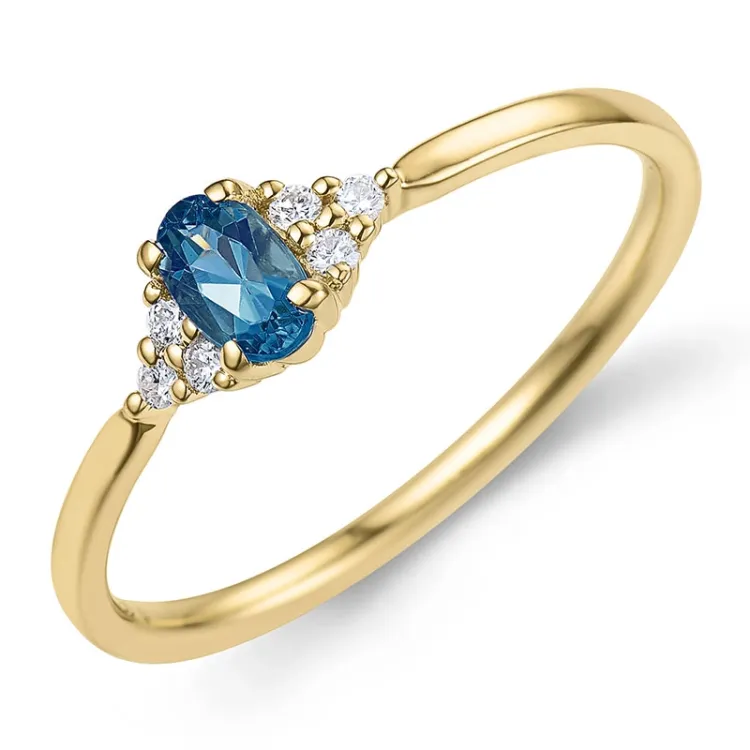 Lontoon Topaz sormus 9 karaatin kultaa 0,25 ct 0,06 ct - Simple Diamonds