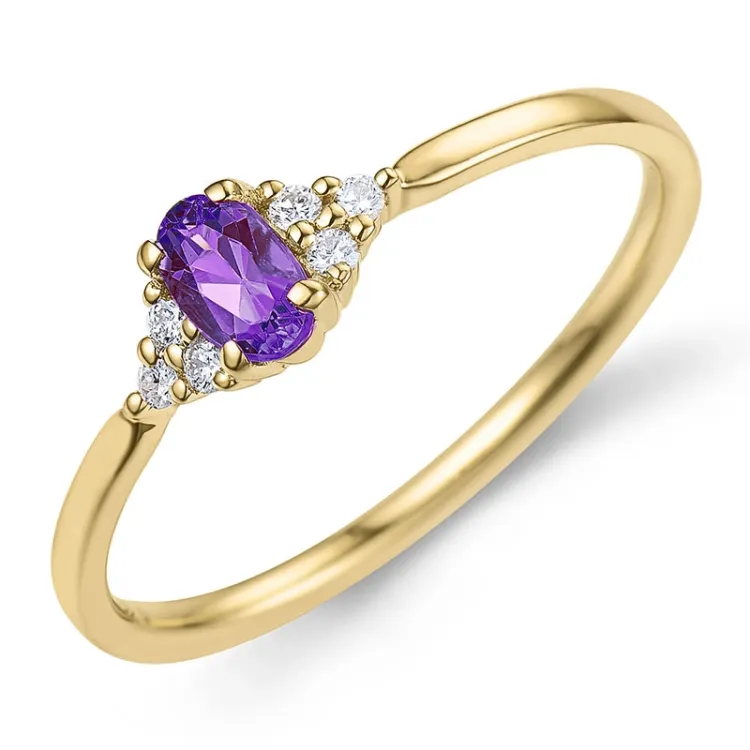 ametisti timanttisormus 9 karaatin kultaa 0,25 ct 0,06 ct - Simple Diamonds