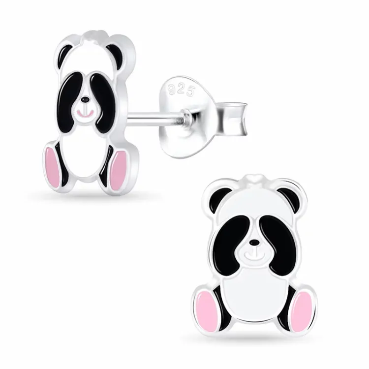panda emalji lasten korvakorut  hopea - Little Ones