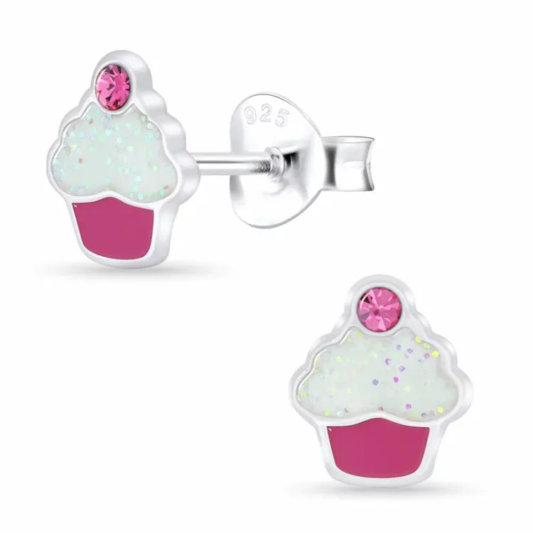 cup cake lasten korvakorut  hopea - Little Ones