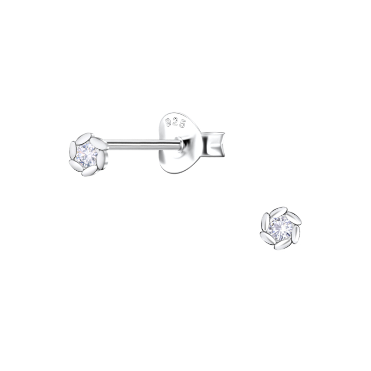 3 mm zirkoni solitaire-nappikorvakorut  hopea