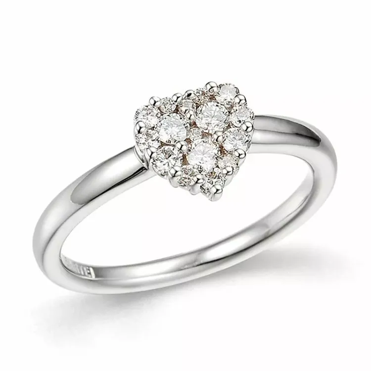 Kapea sydän timantti sormus 14 karaatin valkokultaa 0,34 ct