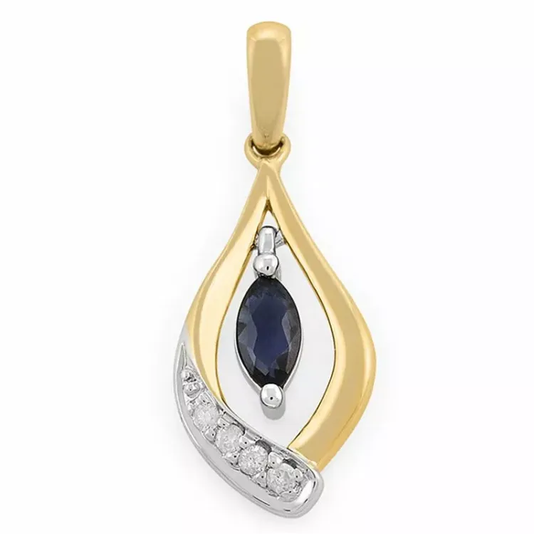 abstrakti safiiri timanttiriipus 14 karaatti kulta ja valkokultaa 0,048 ct 0,34 ct