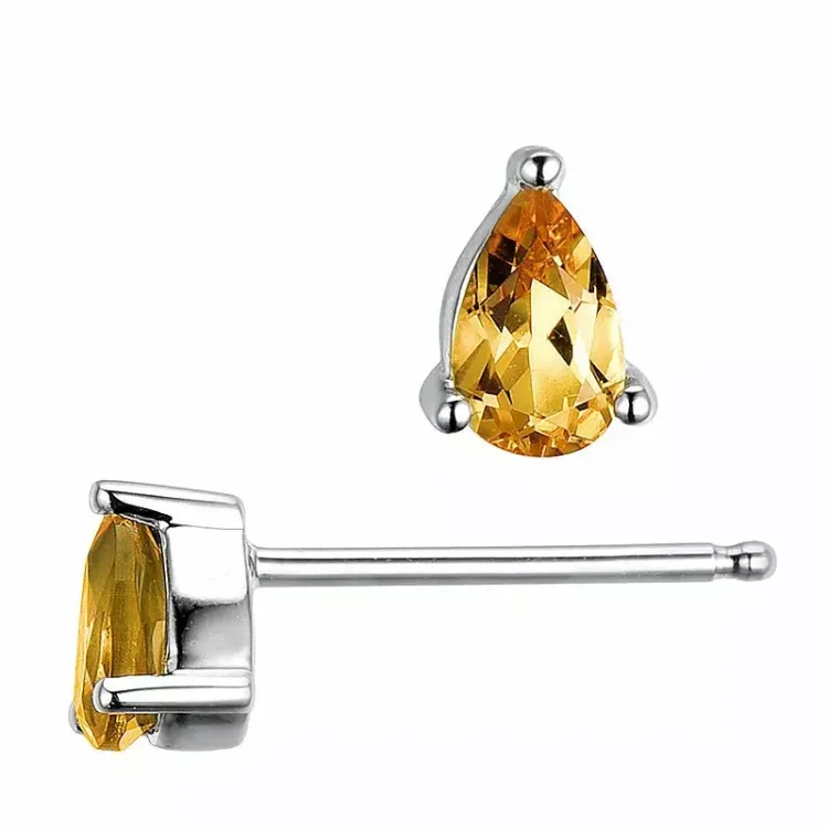 2 x 0,20 ct koru sitriini nappikorvakorut 14 karaatin valkokultaa kanssa sitriini