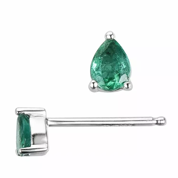 2 x 0,15 ct smaragdi nappikorvakorut 14 karaatin valkokultaa kanssa smaragdi