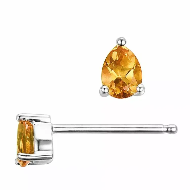 2 x 0,14 ct sitriini nappikorvakorut 14 karaatin valkokultaa kanssa sitriini 