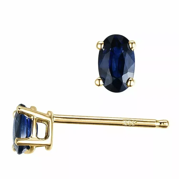 2 x 0,35 ct sininen safiiri nappikorvakorut 14 karaatin kultaa kanssa safiiri